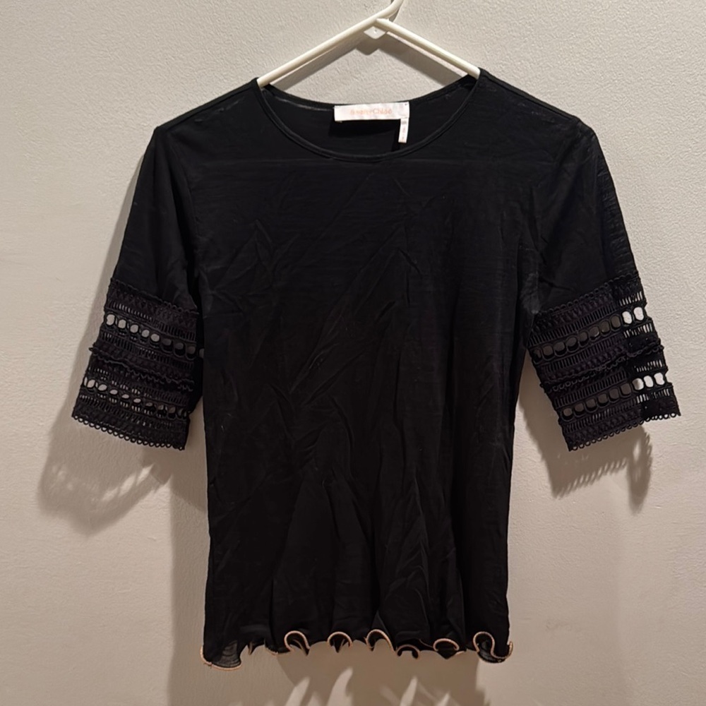See By Chloe Dark Navy Blue embroidered sleeves Top Small